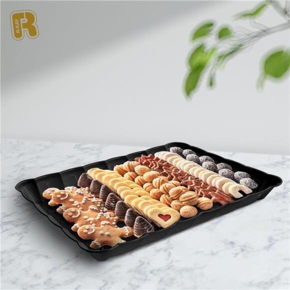 Black Serving Trays 6 Pack Plastic Party Platters Buffet Catering 9x13 Inches - Picture 4 of 6